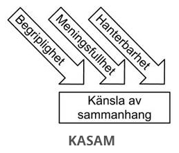 Ett diagram som beskriver Kasam – känslan av sammanhang. Orden begriplighet, meningsfullhet och hanterbarhet finns med.